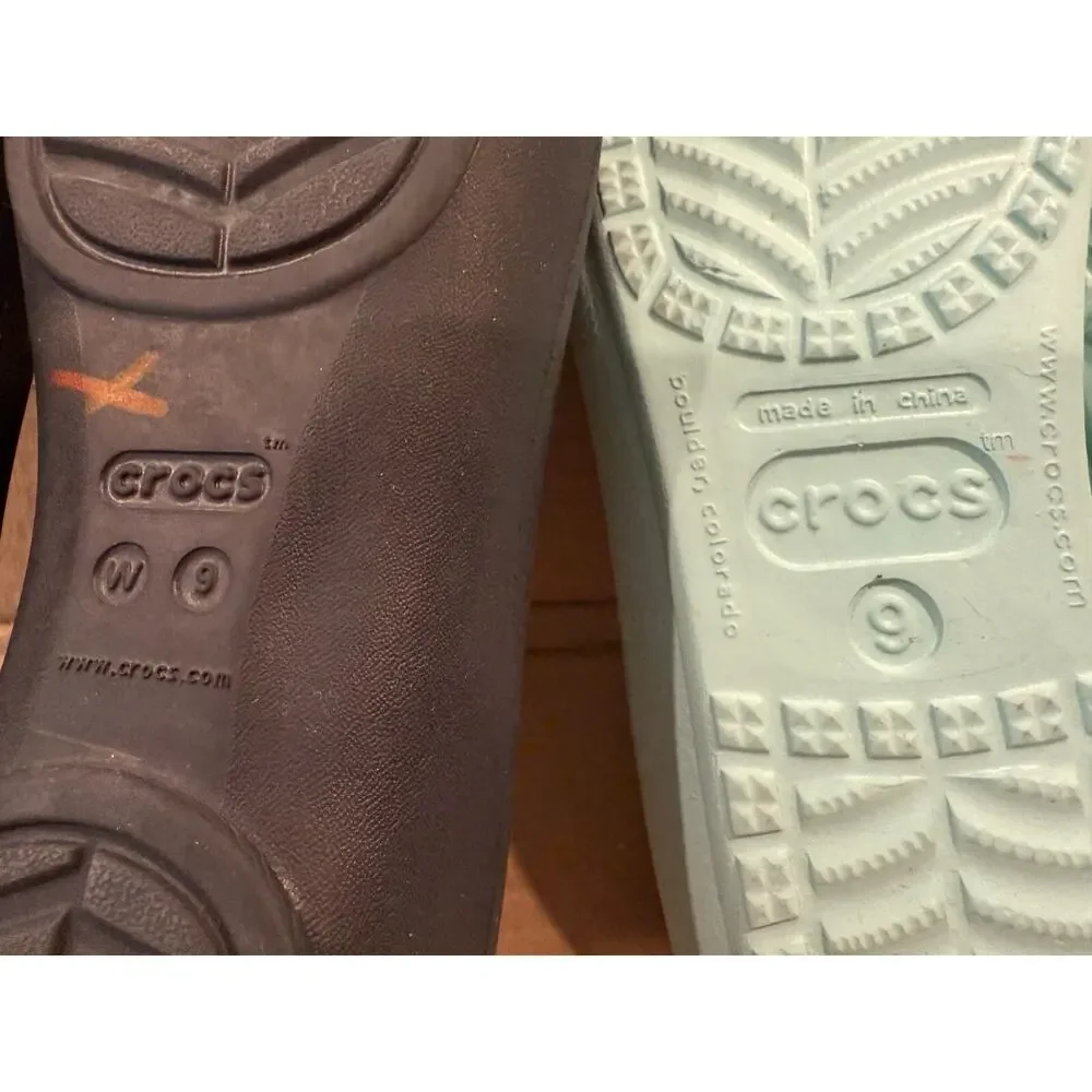 Crocs Kelli Prima Ballet Flats 2 Pairs Womens Sz 9 Slip On Black Sea Foam Green - Picture 8 of 8